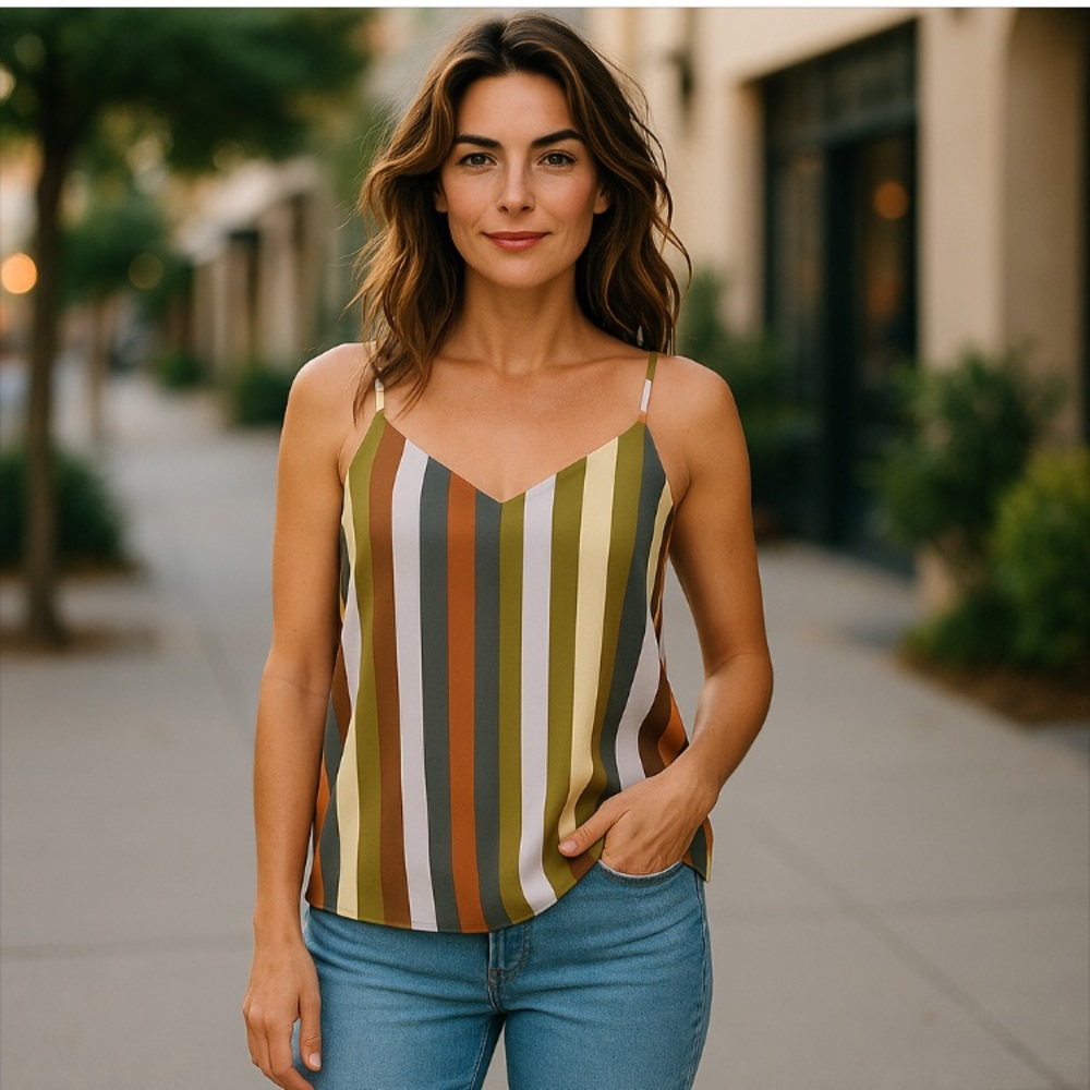 3/$29 Leith V-Neck Swing Purple Frost Multi Stripe Cami Size Small